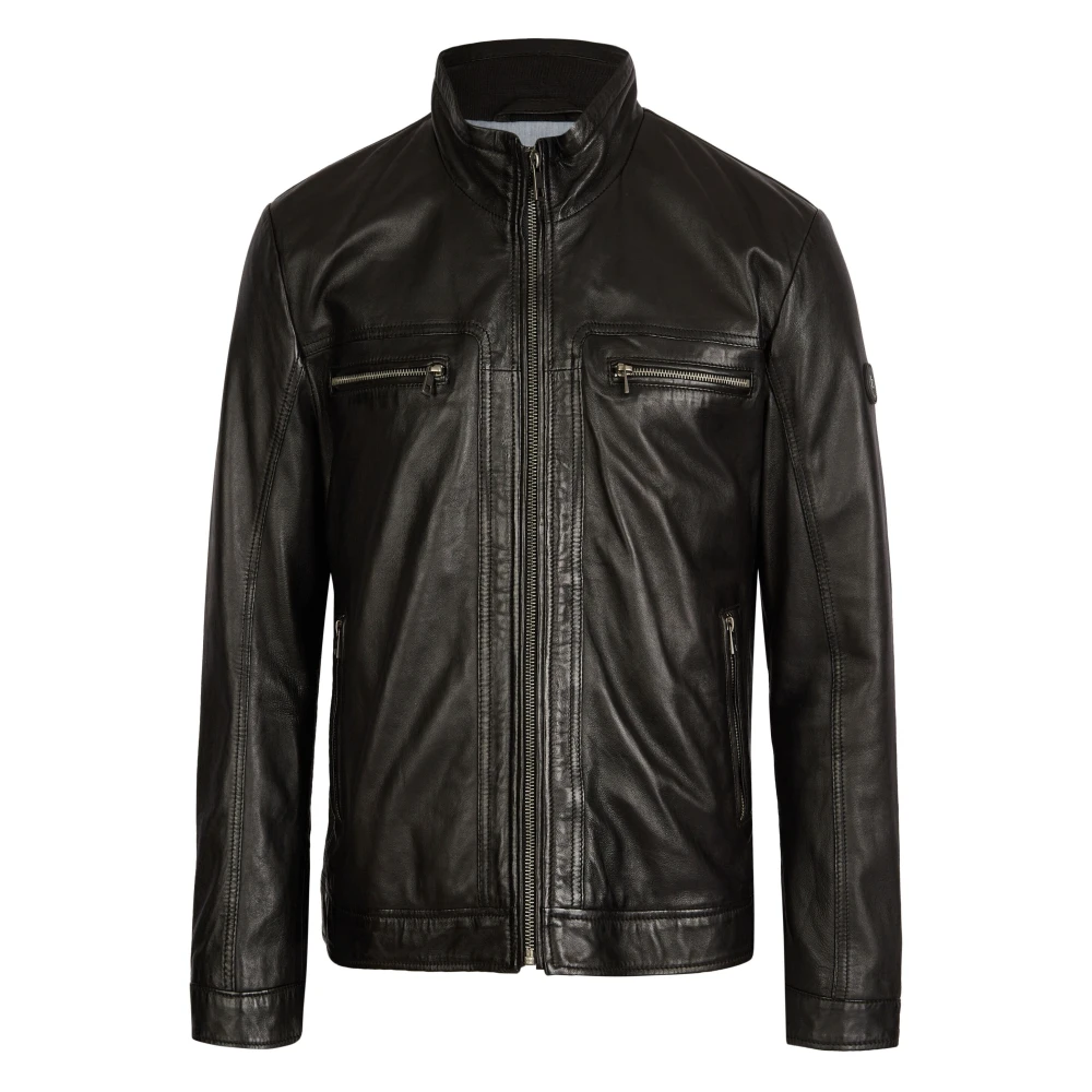 Bugatti Heren Leren Jas met Sportieve Accenten Black Heren