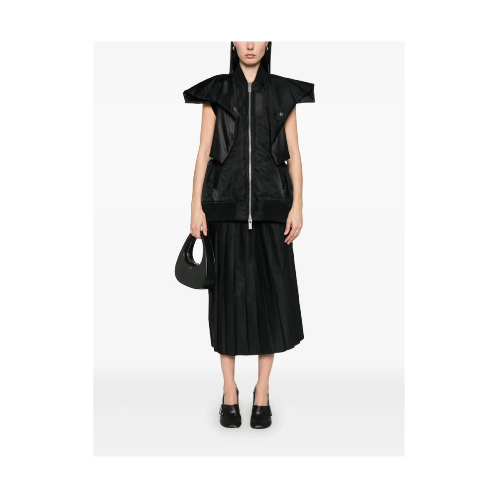 Sacai Zwart Rits-Front Paneel Vest Black Dames