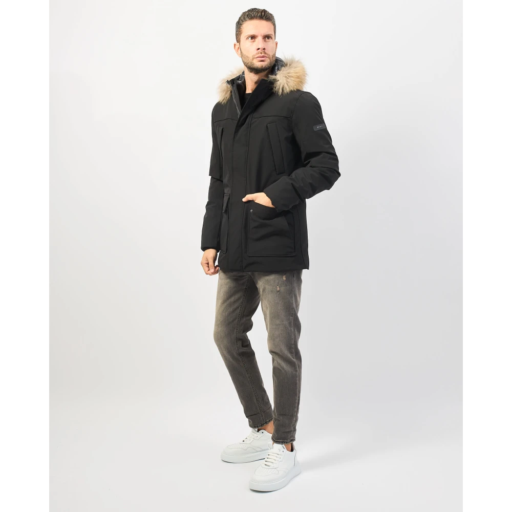 YES ZEE Zwarte parka met nepbont capuchon Black Heren
