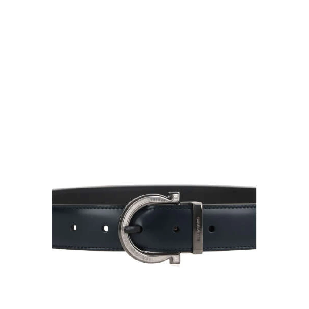 Salvatore Ferragamo Omkeerbare Leren Riem Donkerblauw Zwart Blue Heren