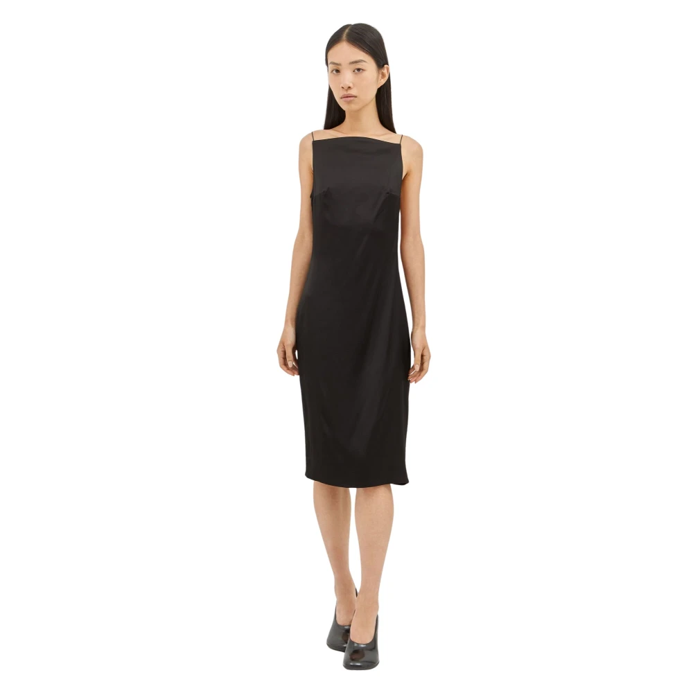 Jacquemus Satin Midi Jurk met Open Zijkanten Black Dames