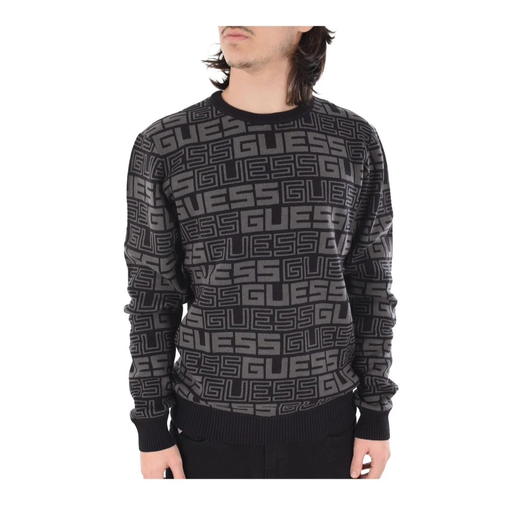 Guess Logo Print All Over Jeans Black Heren