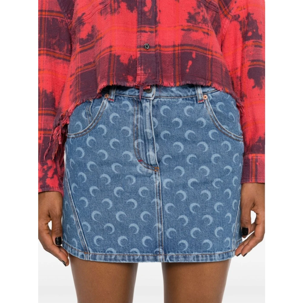 Marine Serre Blauwe Denim Rok met Zakken Blue Dames