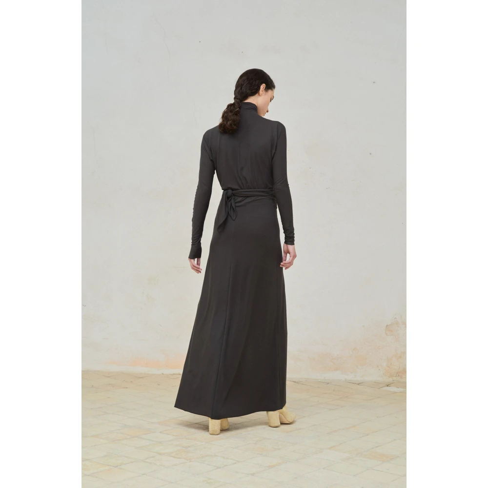 Cortana Lange jurk in grafiet cupro stretch Black Dames