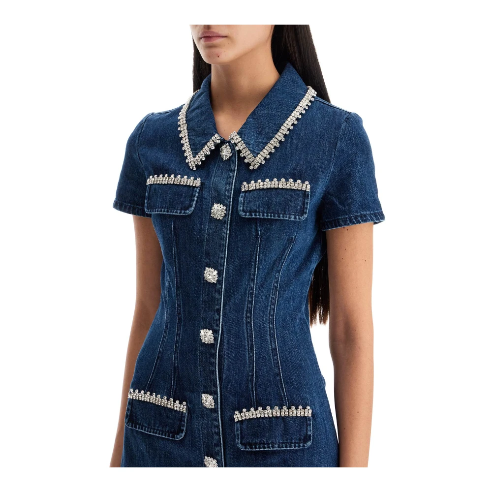 Self Portrait Denim overhemd-stijl mini-jurk met kristallen Blue Dames
