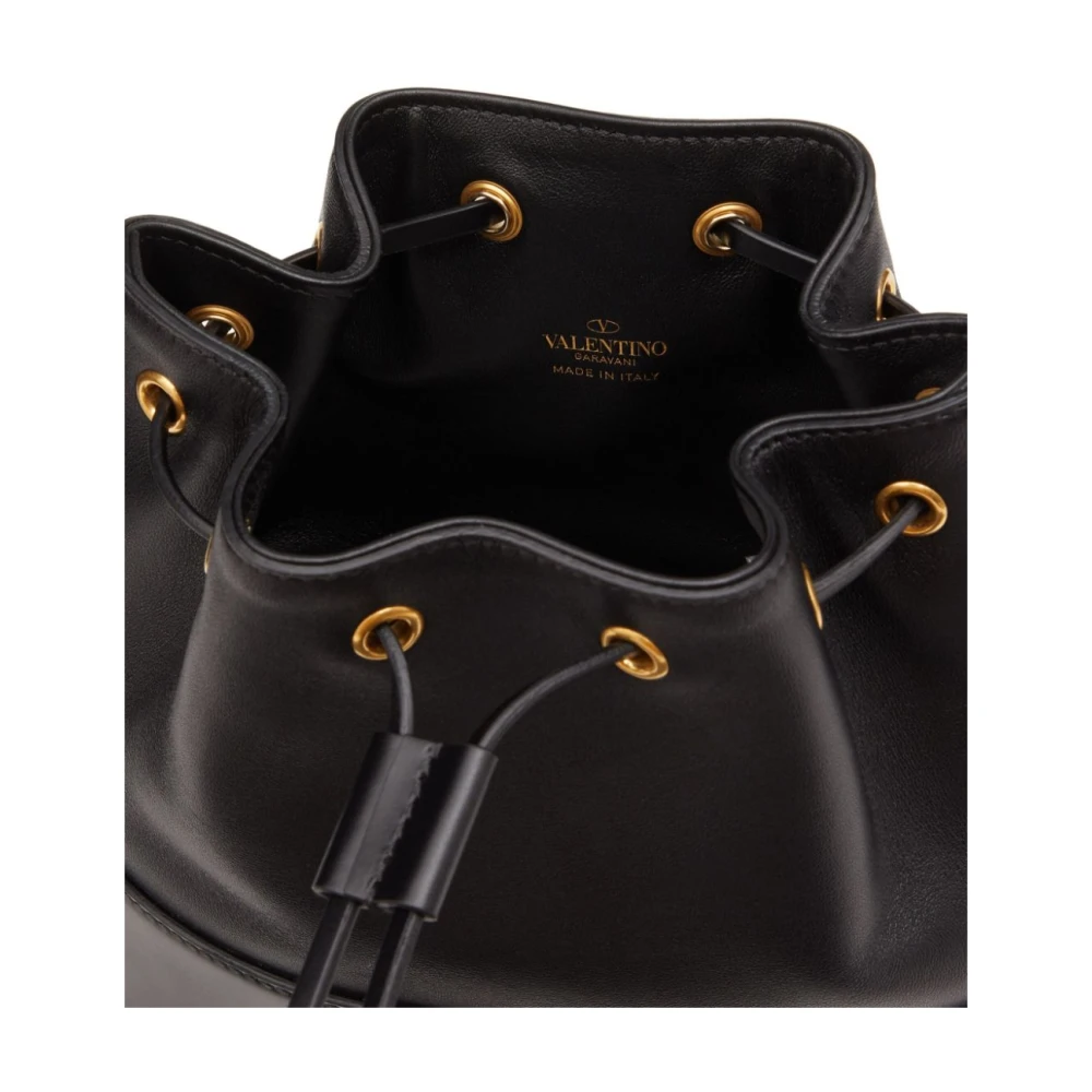 Valentino Garavani Zwarte Kalfsleren Trekkoordtas Black Dames