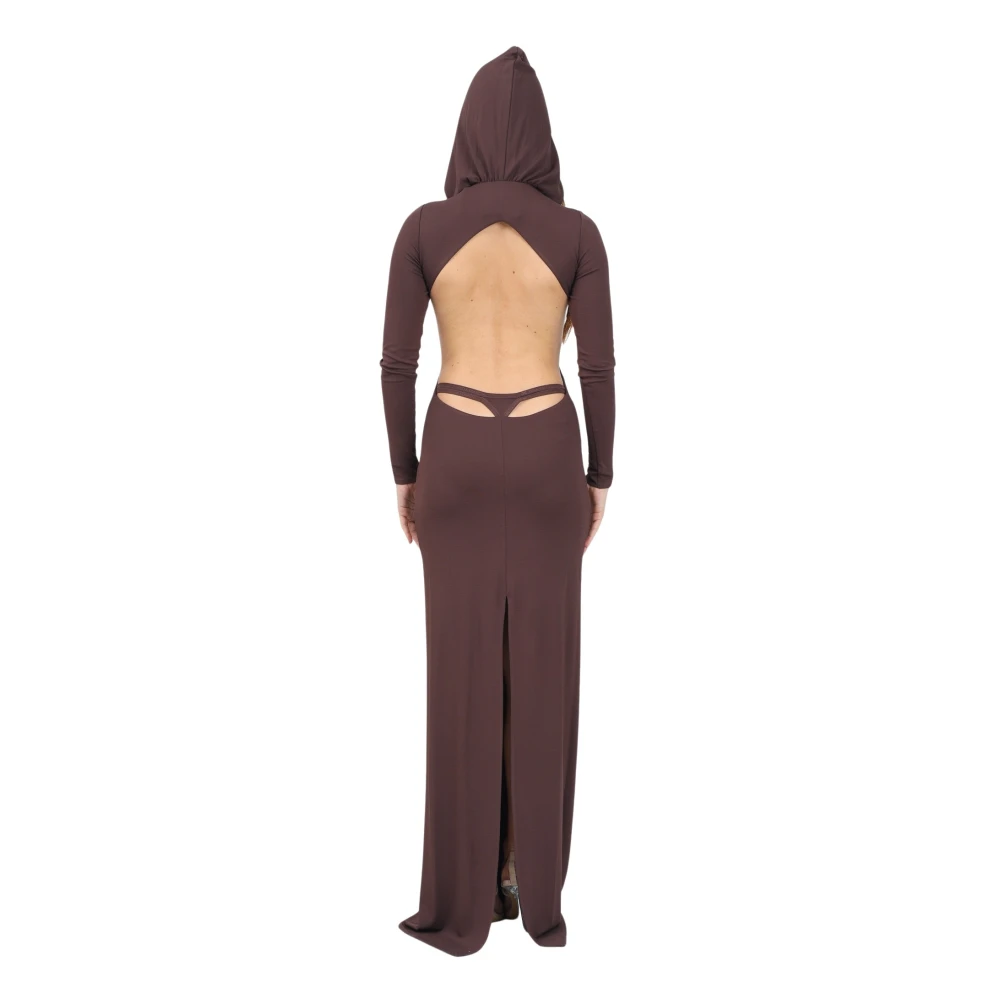 Elisabetta Franchi Bruine Lange Jurk met V-Hals Brown Dames