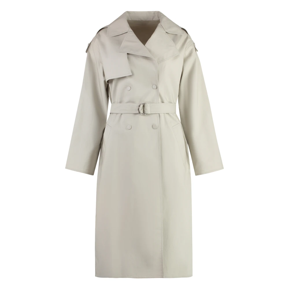 Yves Salomon Katoenen Trenchcoat met Leren Details Beige Dames