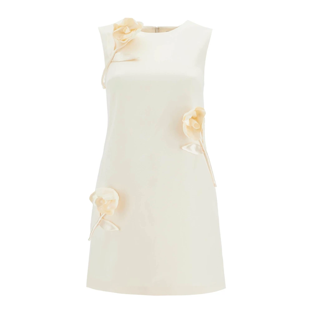 Self Portrait Satijnen Mini Jurk met 3D Bloemen White Dames