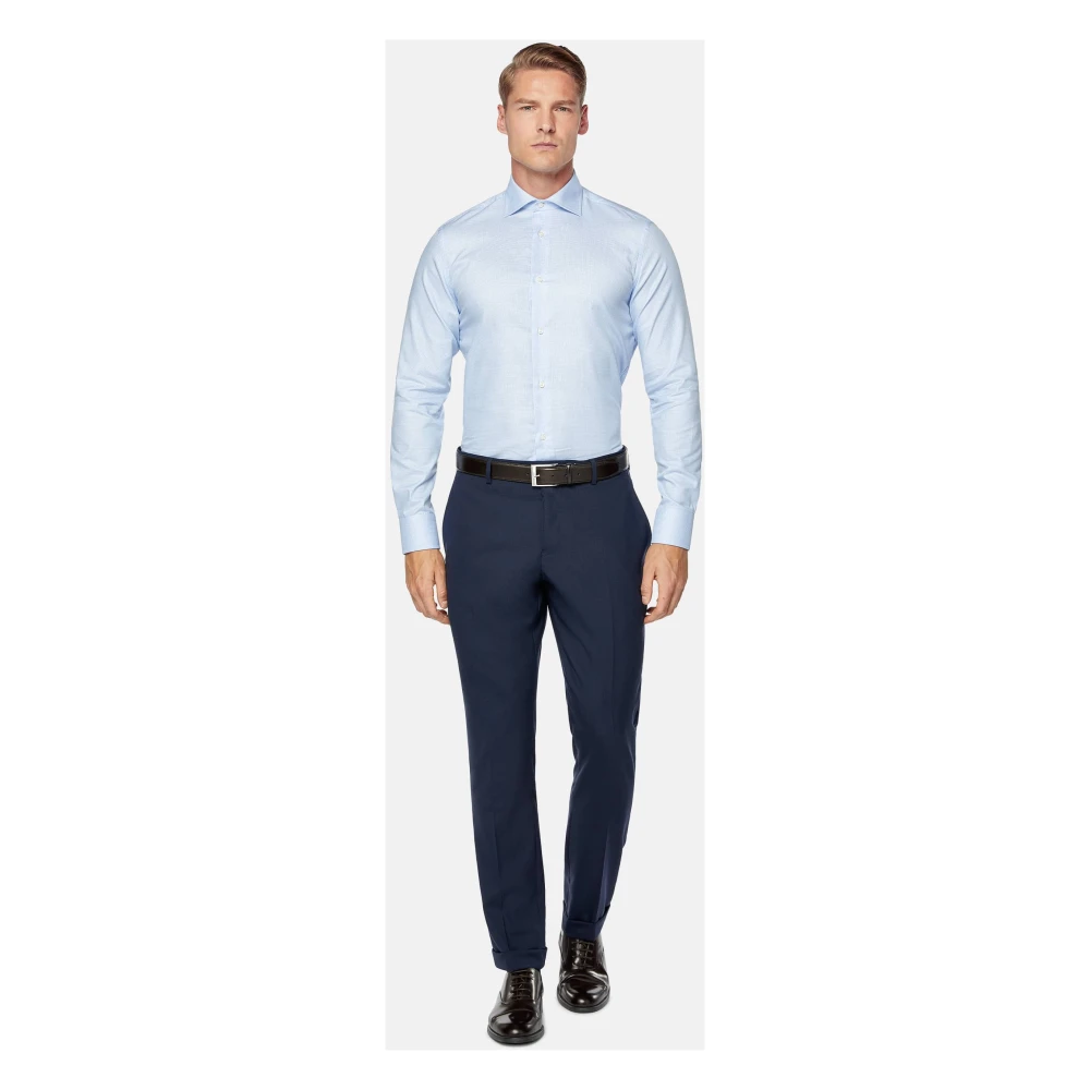 Boggi Milano Twill Pied de Poule Windsor Kraag Slim Fit Overhemd Blue Heren