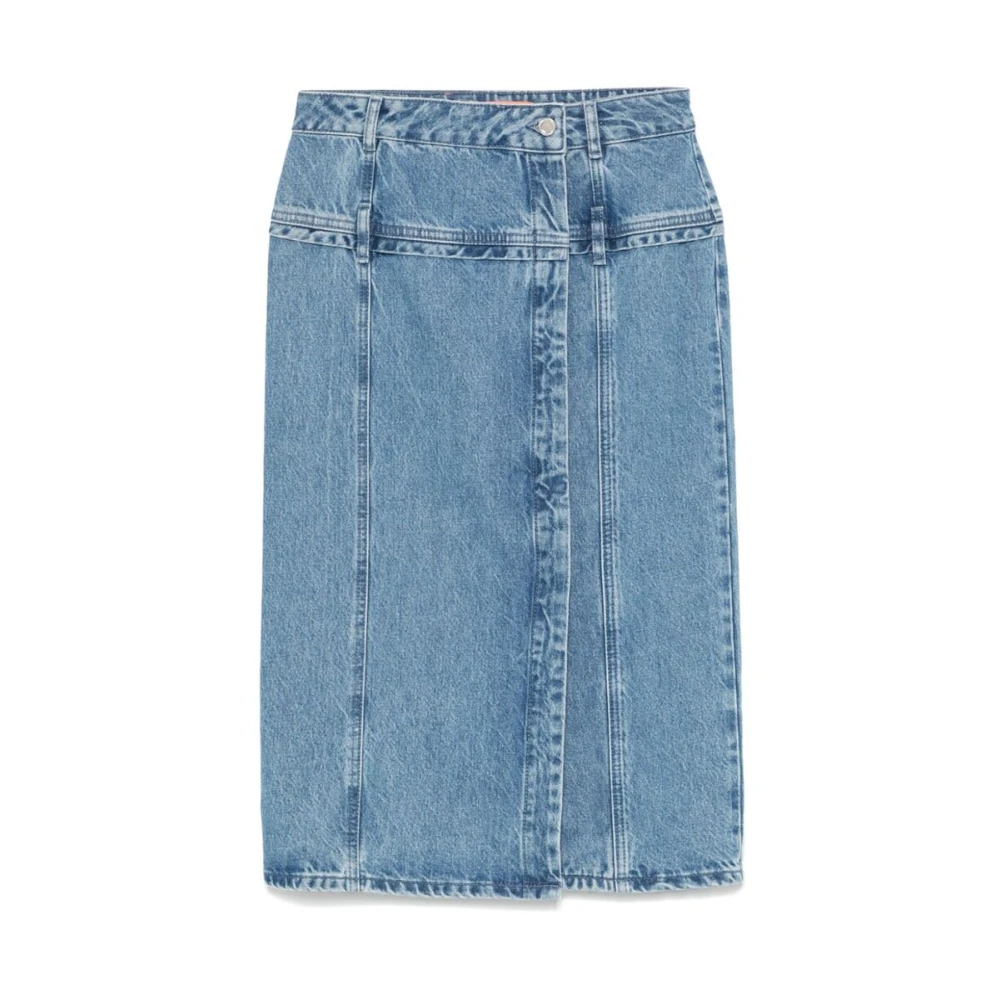 Stine Goya Denim Midi Rok met Voor Split Blue Dames