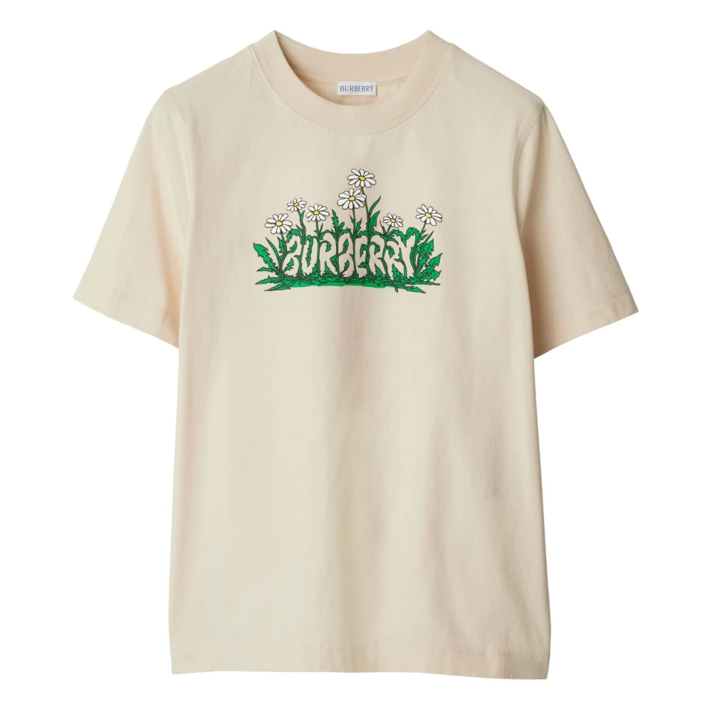 Burberry Women's Beige T-Shirts, Xs, Daisy Logo Print Cotton T-Shirt