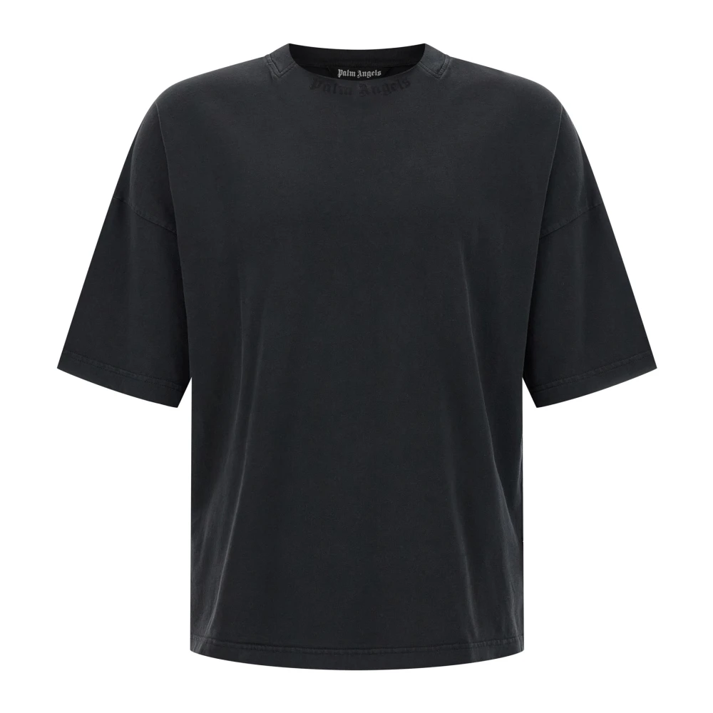 Palm Angels Men's Black Curved Logo Loose Collar T-Shirt