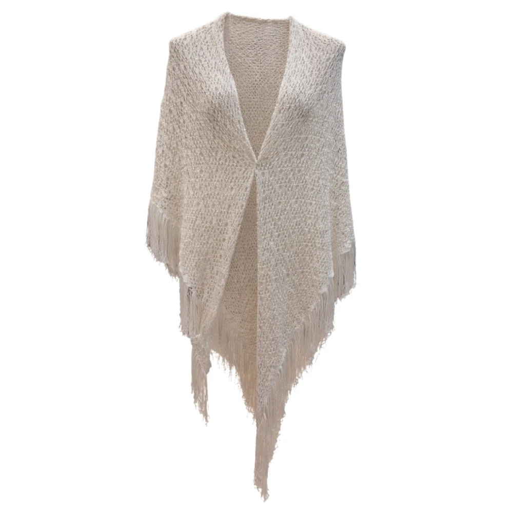 Simona Corsellini Beige Kimonos, Female, One Size, Scialle In Maglia Luxury Con Frange