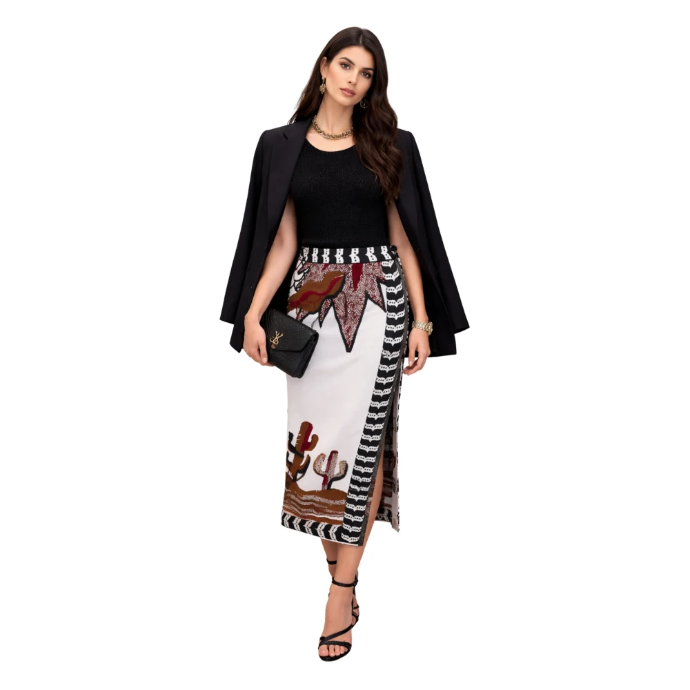 Akep Women's Multicolor Midi Skirts, M, Long Graphic Print Skirt