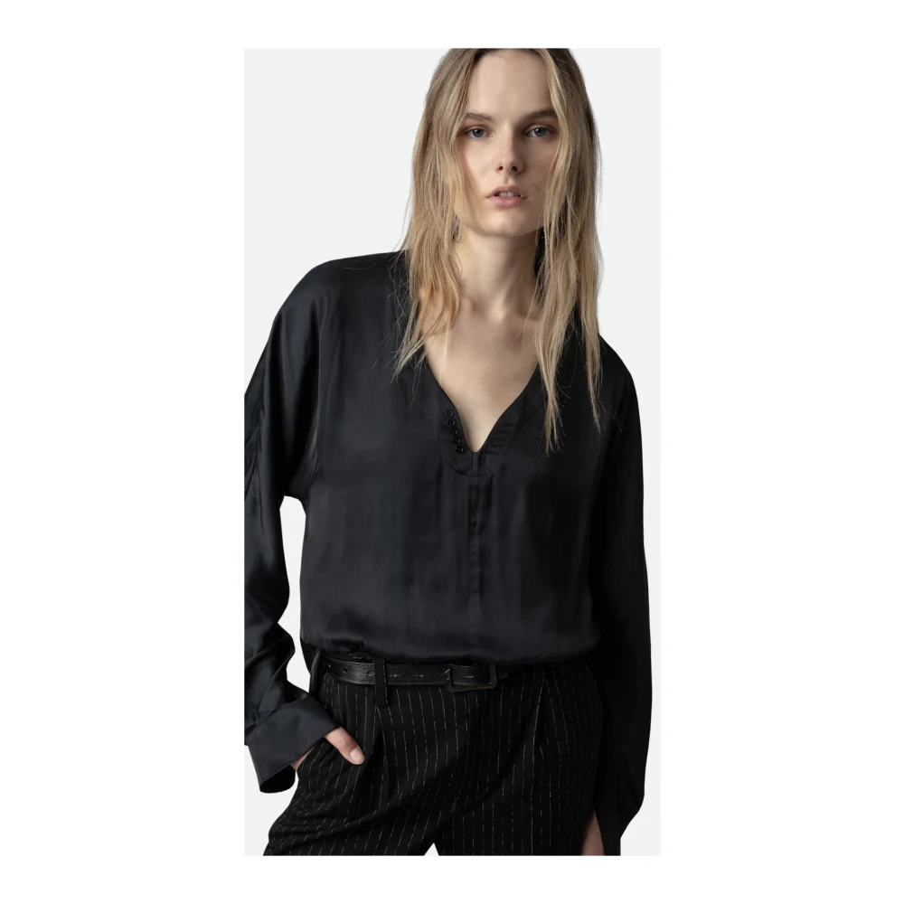 Zadig & Voltaire Zwart Satijnen Wijde Blouse Black Dames