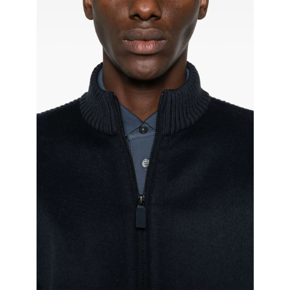 Emporio Armani Gebreide Vest met Panelen Blue Heren