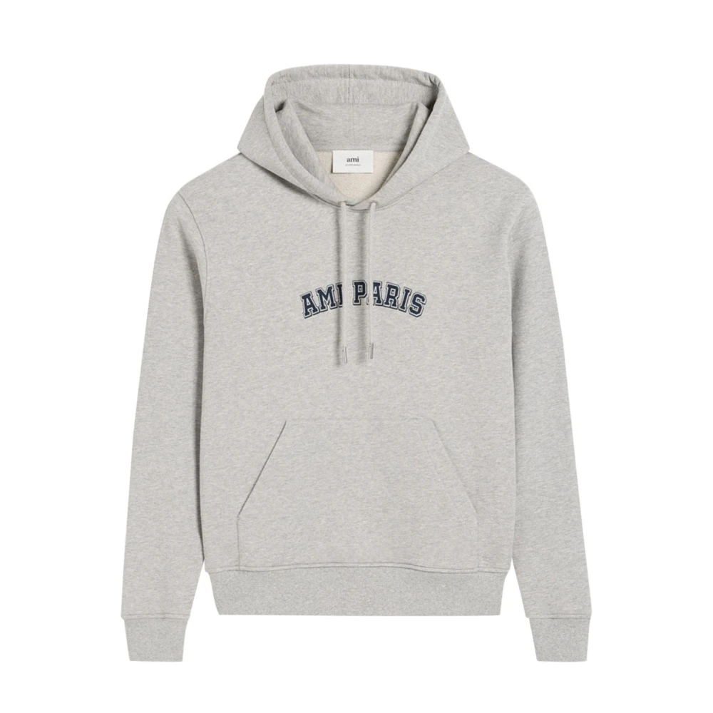 Ami Paris Grijze Katoenen Hoodie met Logoprint Gray Heren