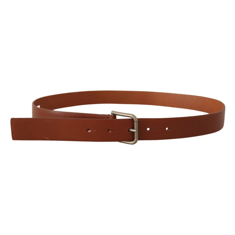 Dolce & Gabbana Elegante Leren Riem met Metalen Gesp Brown Heren