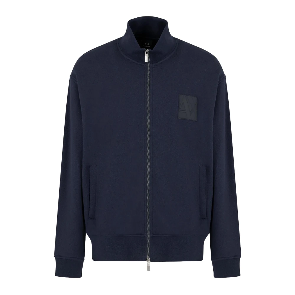 Armani Exchange Blauwe Sweater met Hoge Hals Lange Mouwen en Ritssluiting Logo Blue Heren