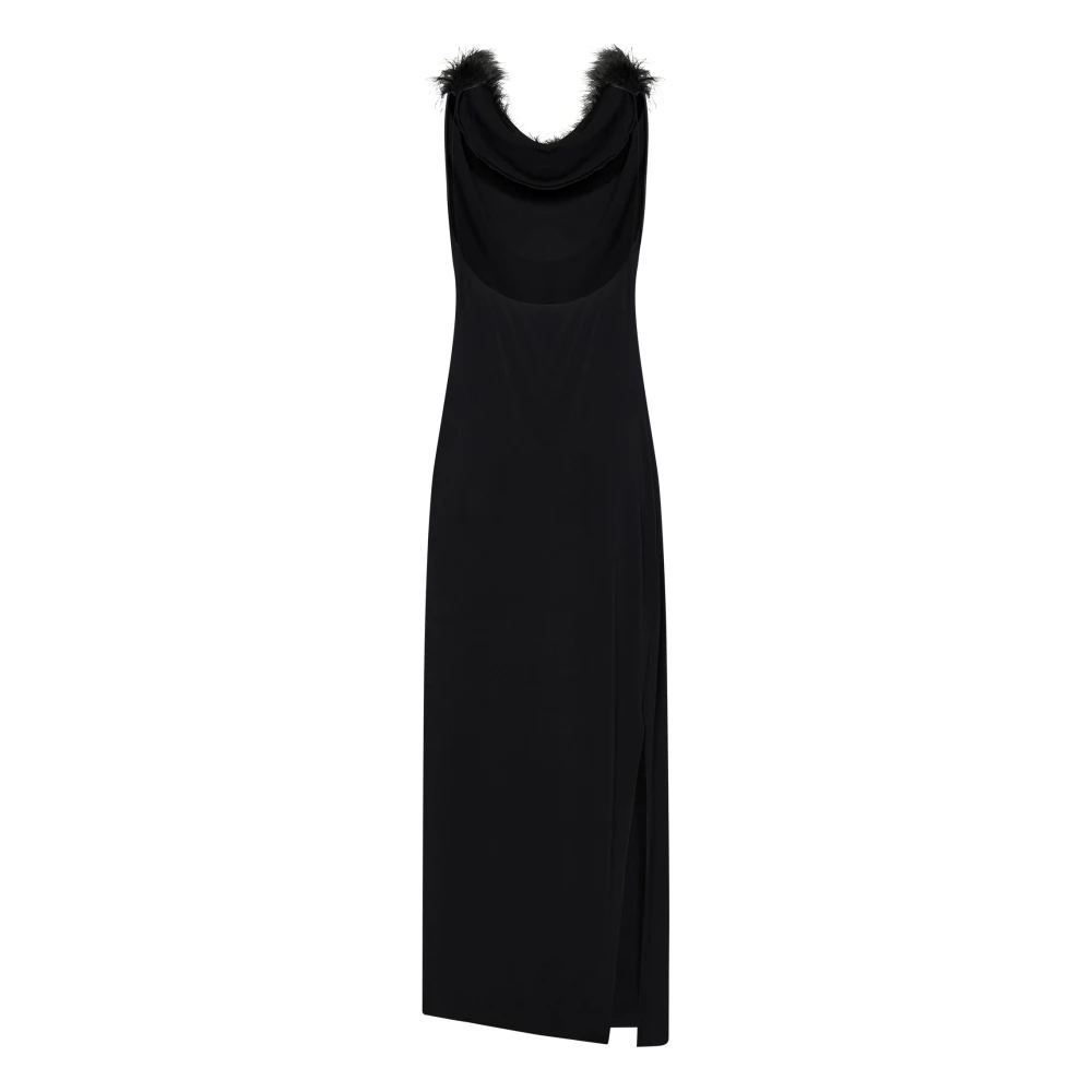 Coperni Zwarte Asymmetrische Midi Jurk met Veer Boa Black Dames