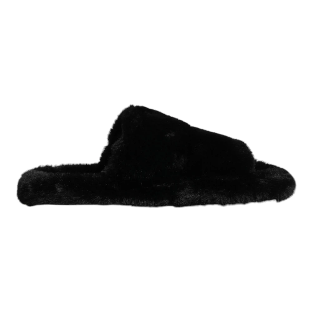 Dolce & Gabbana Men's Black Faux Fur Slides Sandals