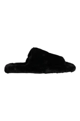 Svart Fejkpäls Slides Sandaler