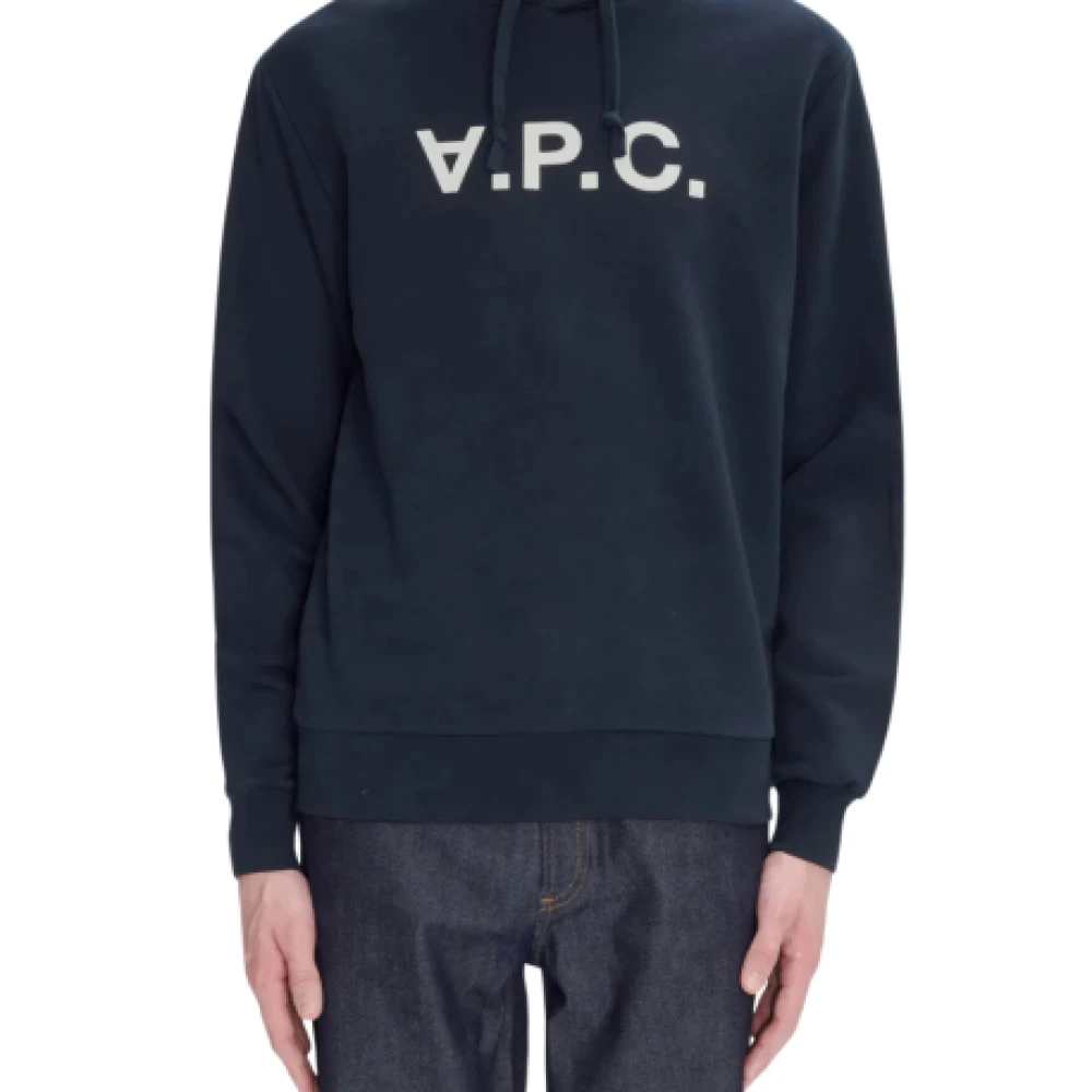 A.p.c. Velours Biologisch Katoen Hoodie Blue Heren