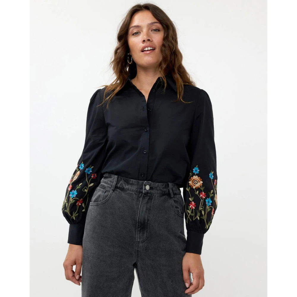 Ydence Bloemenblouse met lange mouwen Black Dames