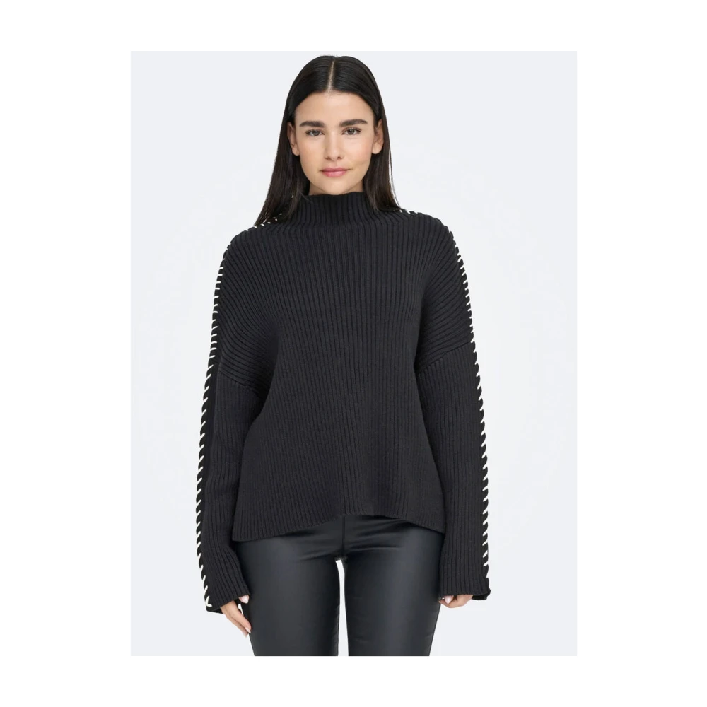 Only Hoge hals contrast pullover trui Black Dames