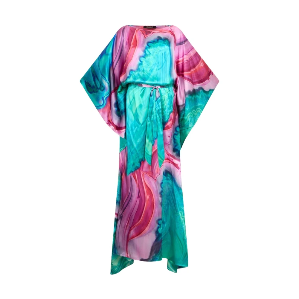 Roberto Cavalli Multicolor Gowns, Female, 3XL, Long Dress In Marbled Silk