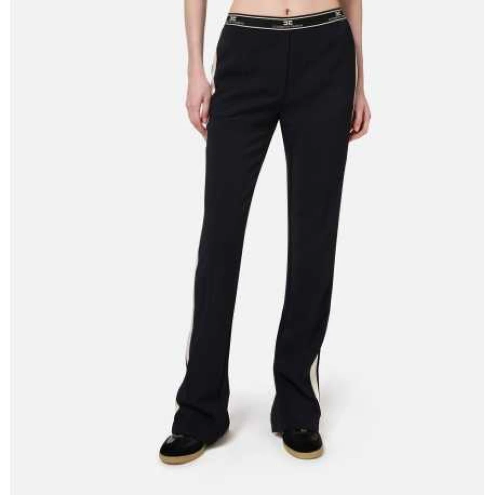 Elisabetta Franchi Zwarte wijde broek met ecru streep Black Dames