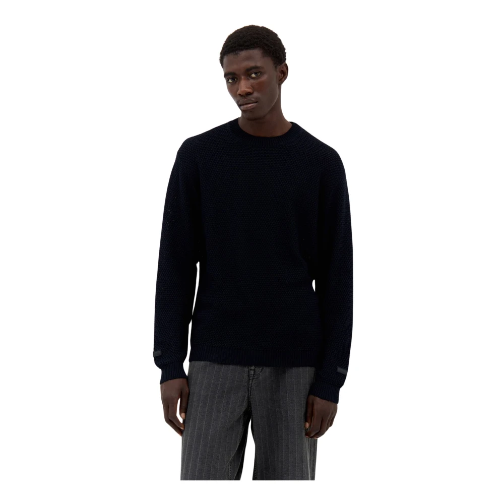 A.p.c. Men's Blue Waffle-Knit Crewneck Sweater