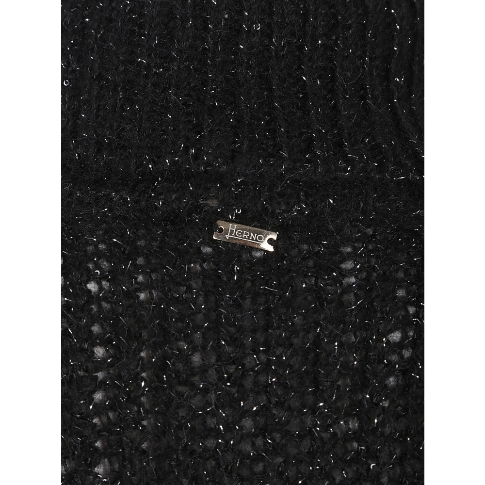 Herno Zwarte Truien met Alpaca en Metaalvezel Black Dames