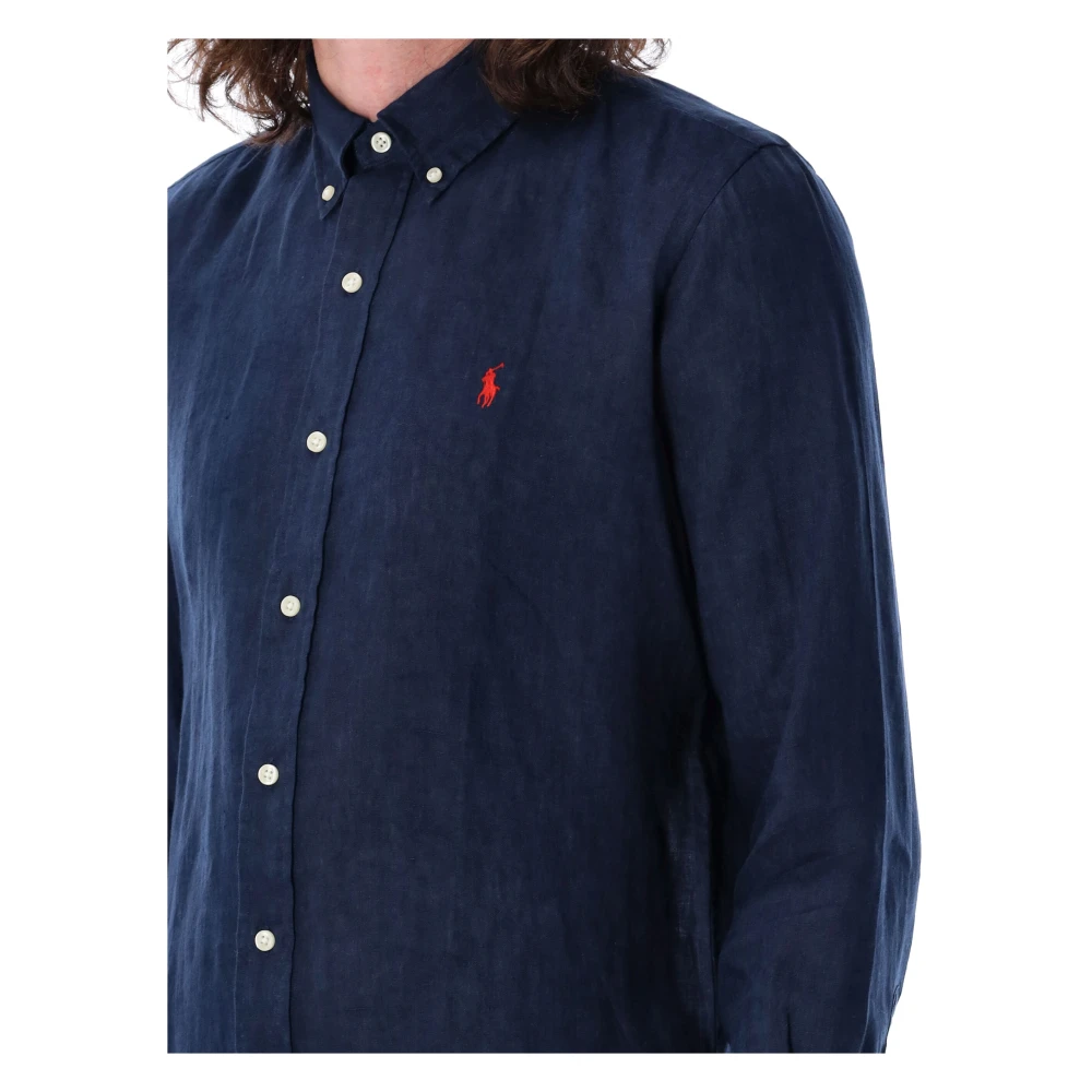 Ralph Lauren Custom Fit Linnen Overhemd Blue Heren