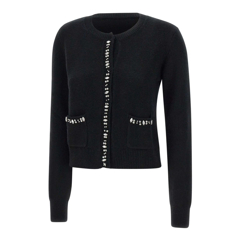 Kaos Zwarte wollen vest met steendetail Black Dames