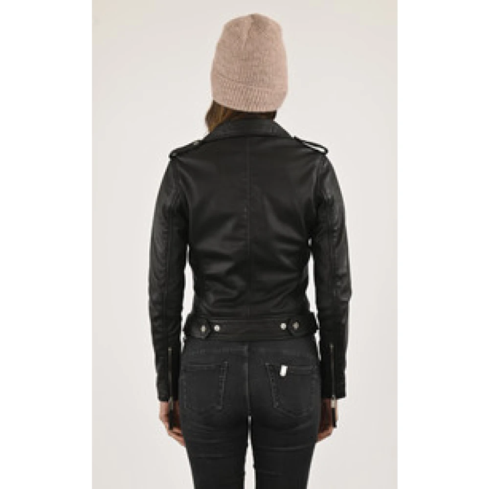 La Canadienne Zwarte leren jas met binnenzak Black Dames