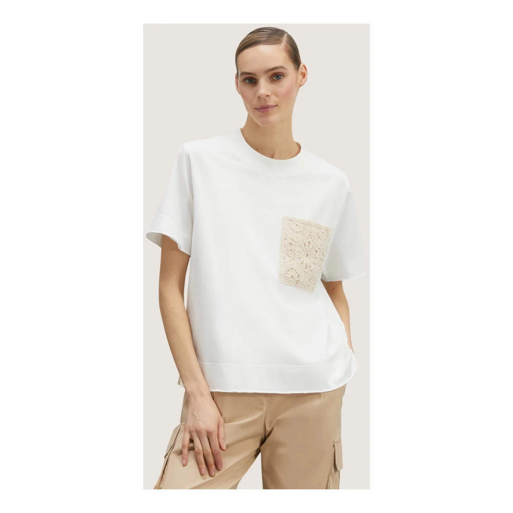 Motivi Gehaakte Zak Boxy T-Shirt White Dames