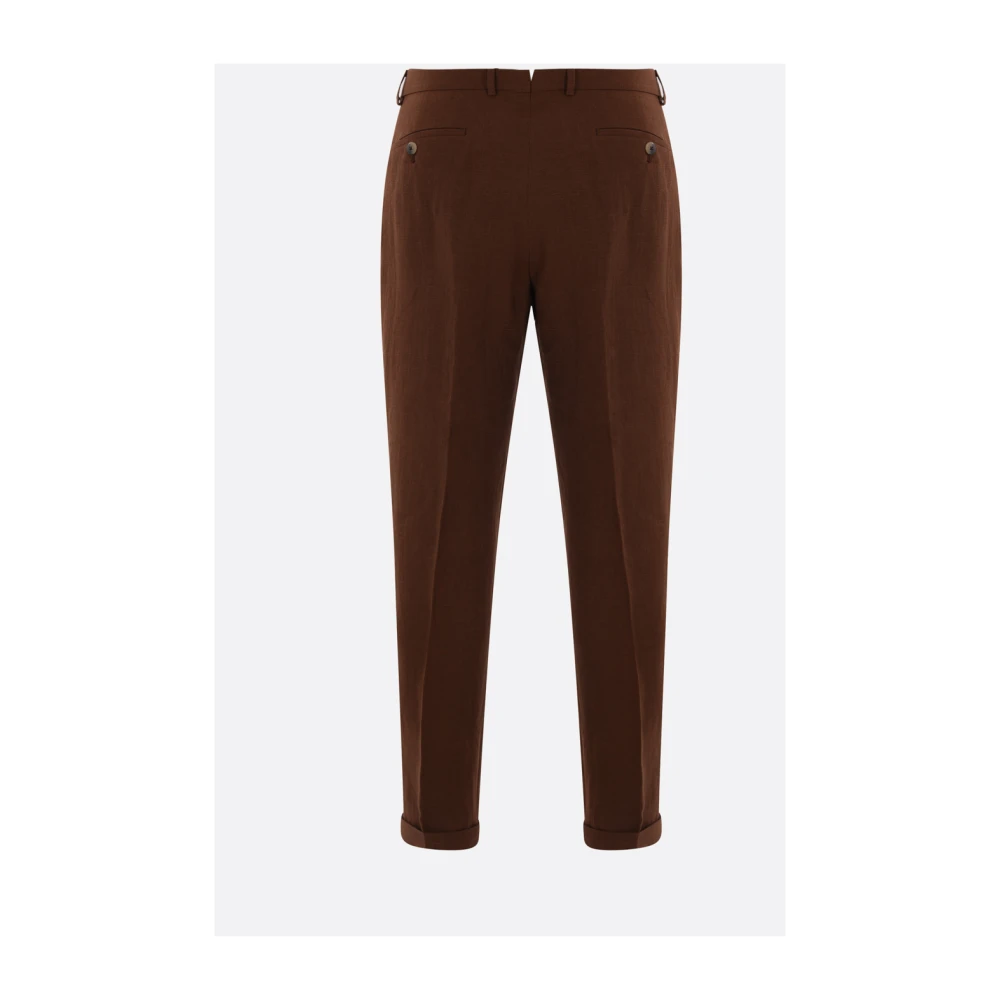 Caruso Bruine Linnen Regular-Fit Broek Brown Heren