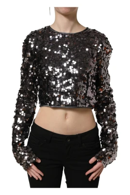 Paljetterad långärmad crop top