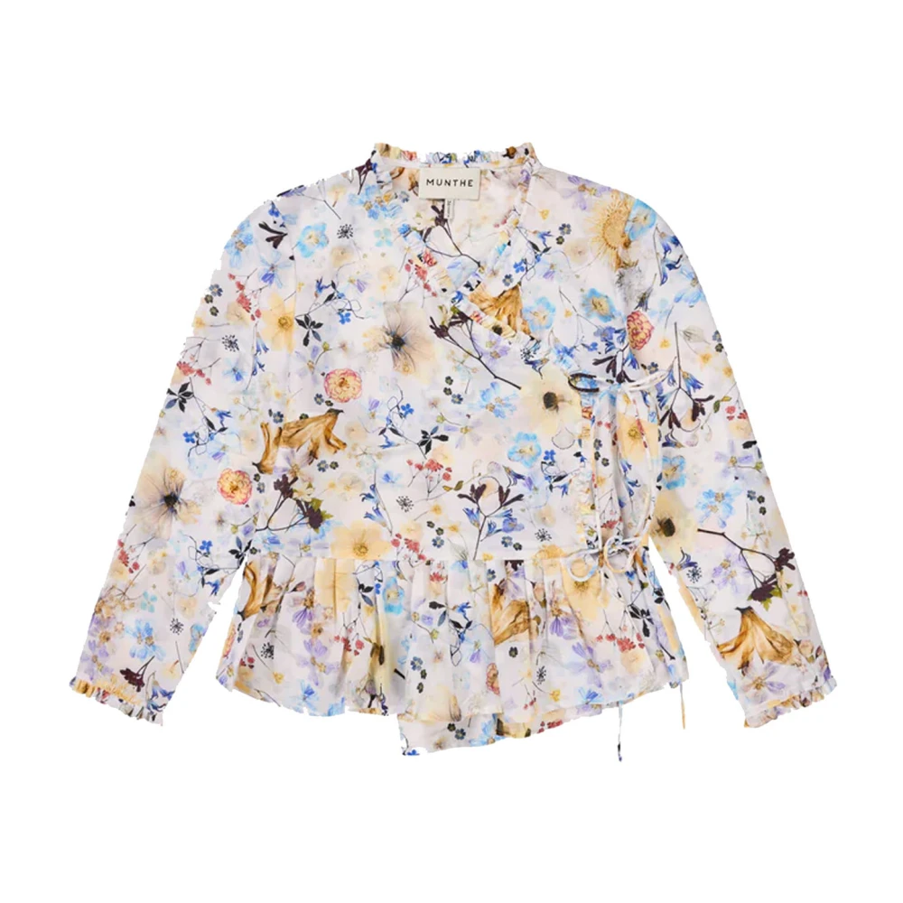Munthe Women's Multicolor Floral Wrap Blouse Peplum Hem - Blouses - M - Blouses & Shirts