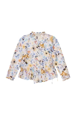 Blus med blomstermönster och peplumfåll
