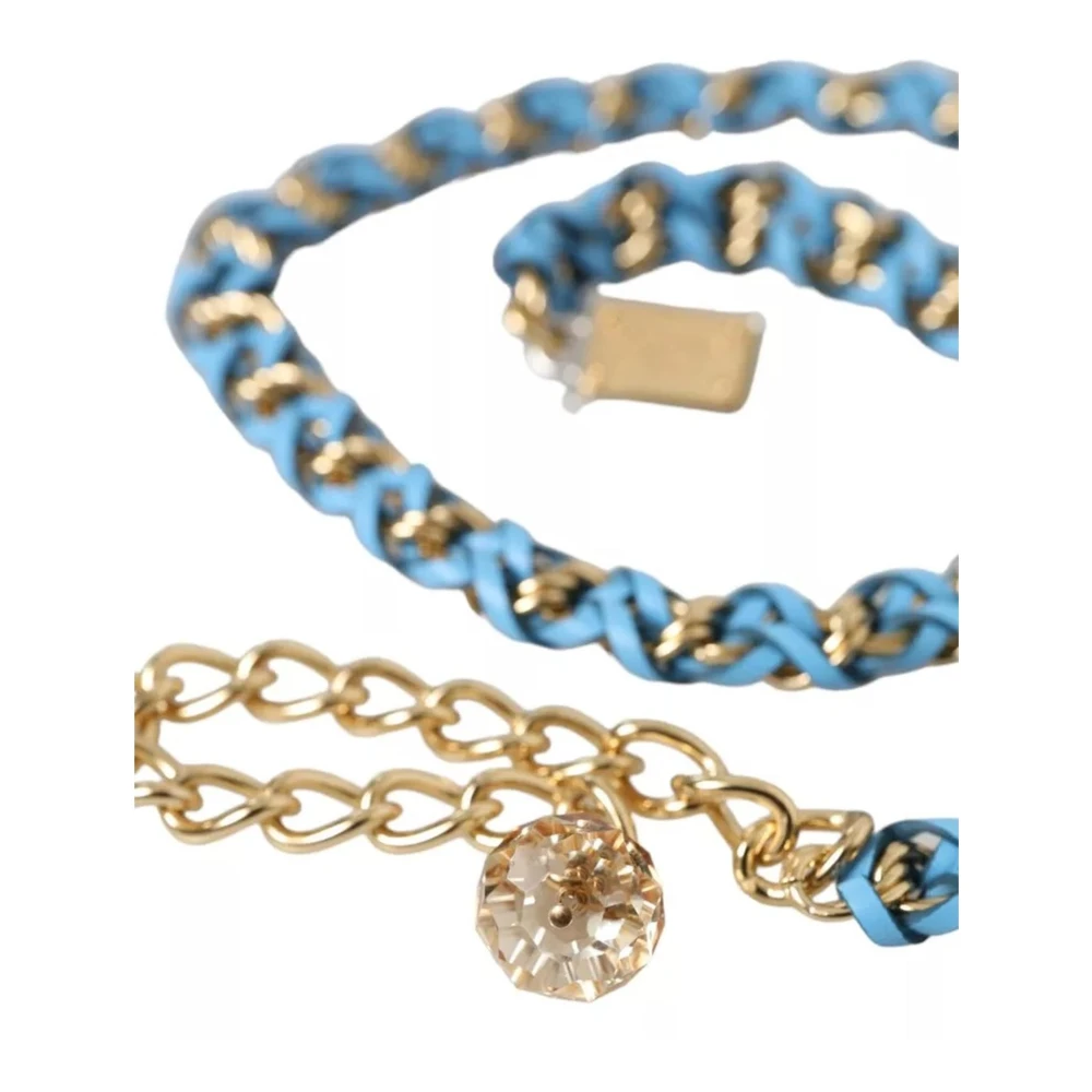 Dolce & Gabbana Blauwe Gevlochten Gouden Ketting Taille Riem Blue Dames