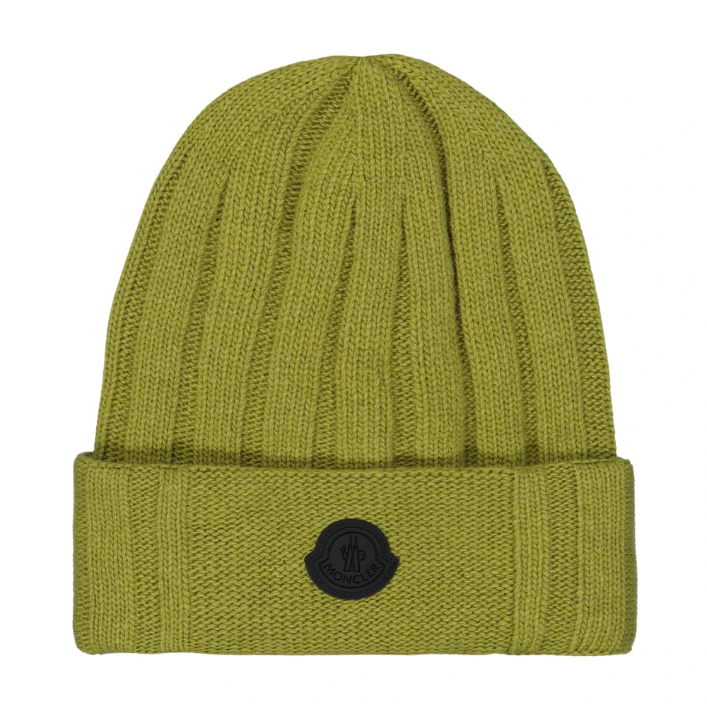 Moncler Räfflad Stickad Logo Beanie Green, Herr