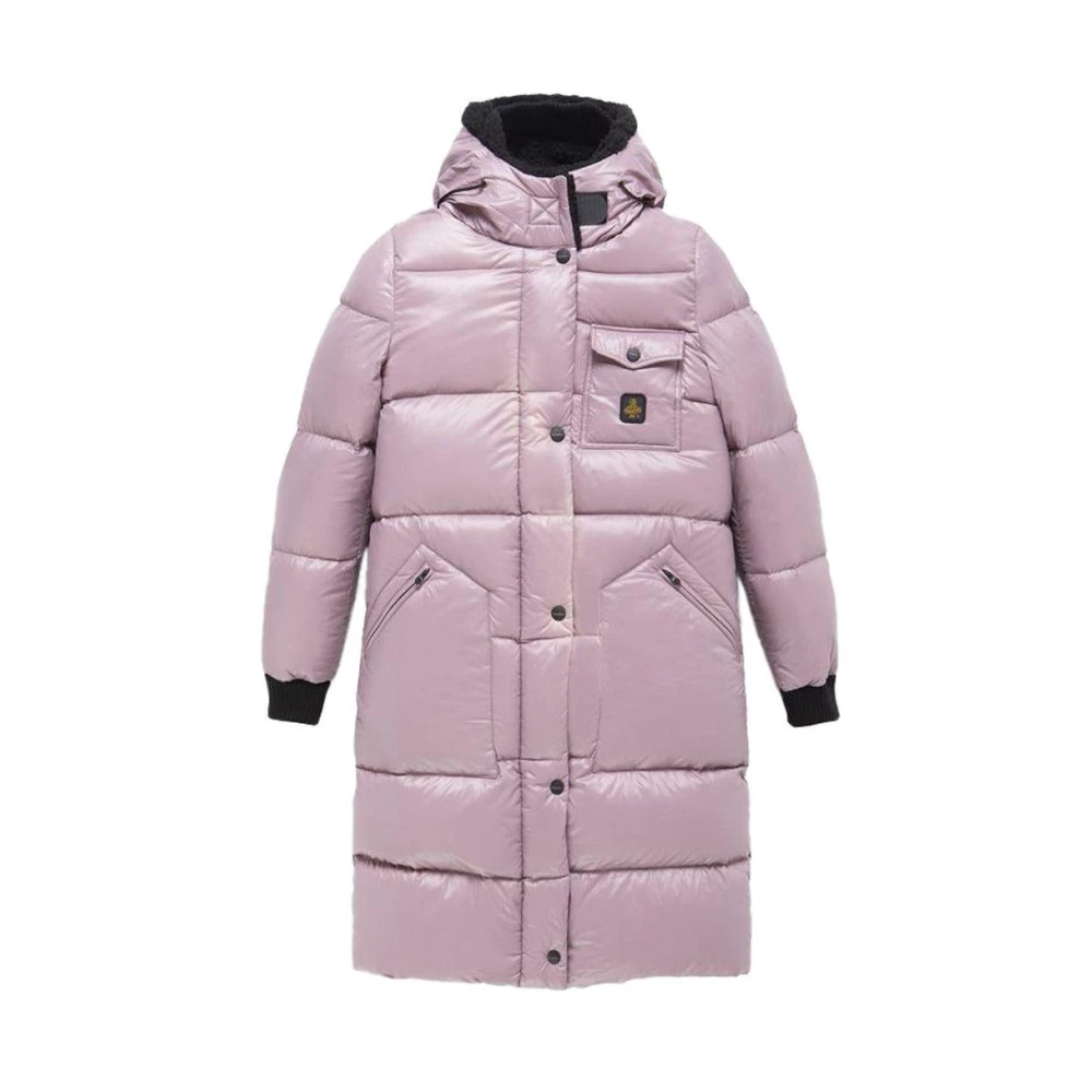 RefrigiWear Lange Nylon Donsjas met Teddy-gevoerde Capuchon Pink Dames