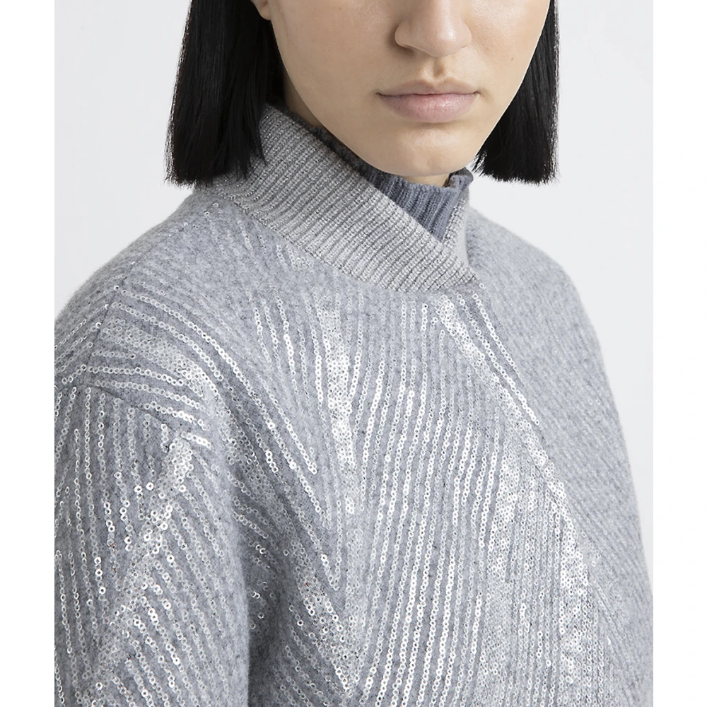 PESERICO Geborstelde wollen jas met paillettenborduursel Gray Dames