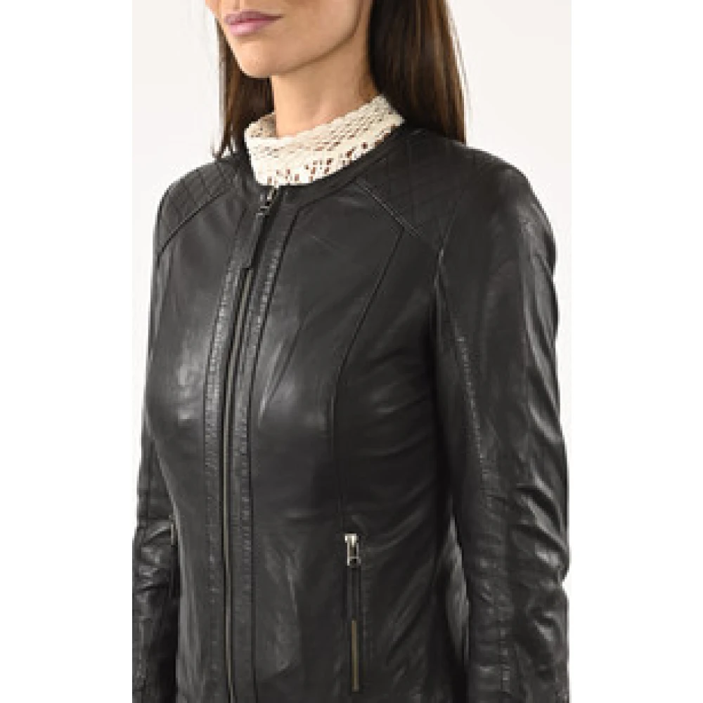 La Canadienne Zwarte Leren Spencer Jas Black Dames