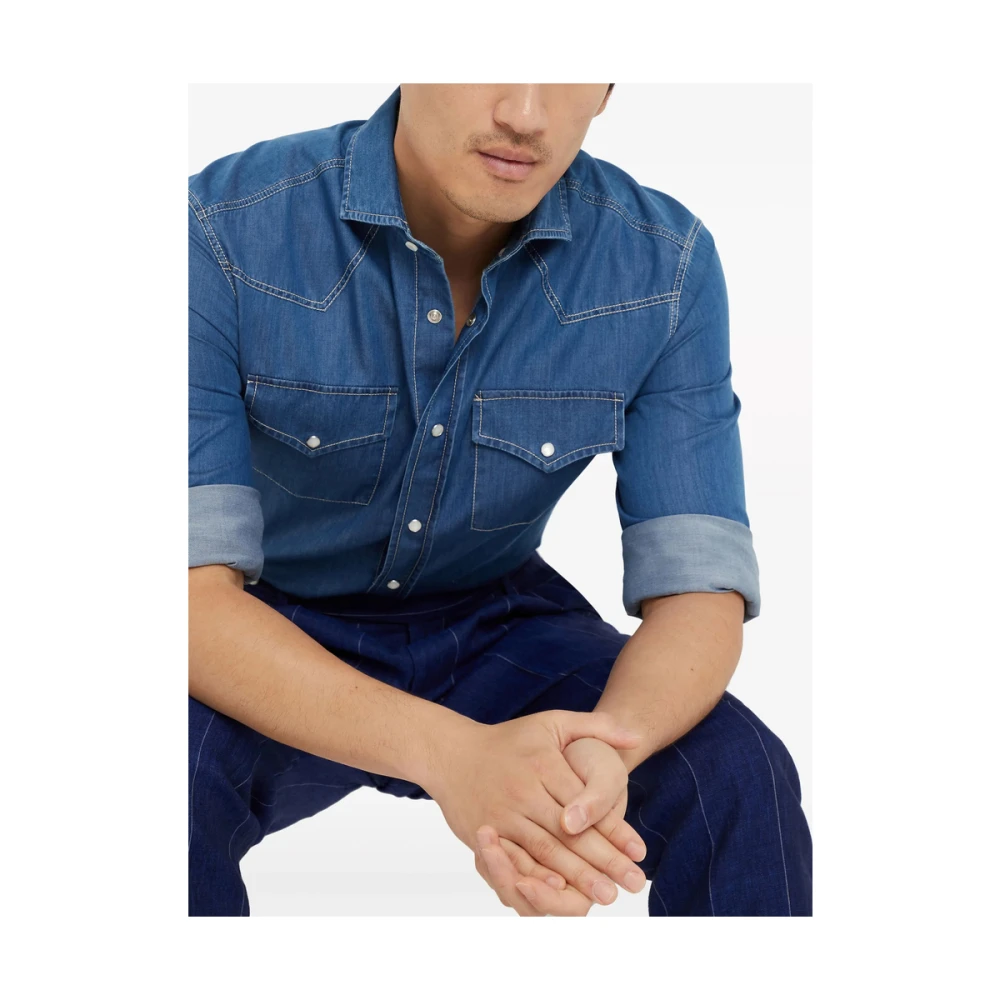 BRUNELLO CUCINELLI Denim drukknoopsluiting overhemd Blue Heren