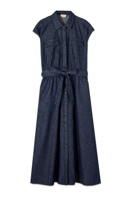 Denim skjortklänning med broderi