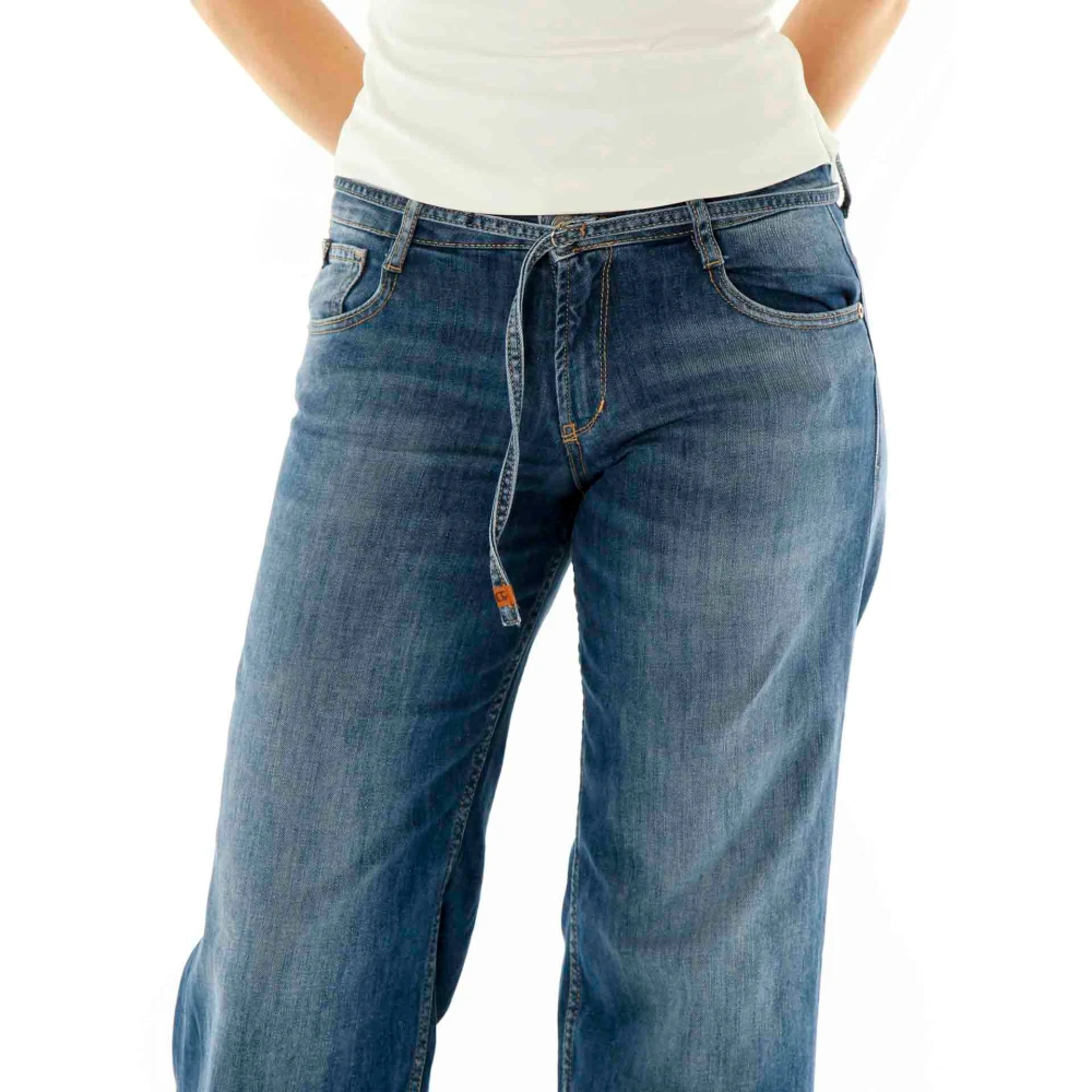 Le Temps Des Cerises Wide Leg Mid Waist Jeans Blue Dames